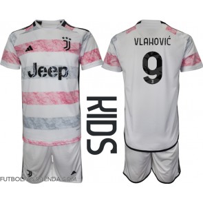 Juventus Dusan Vlahovic #9 Segunda Equipación Niños 2023-24 Manga Corta (+ Pantalones cortos)